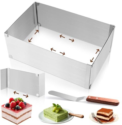 Stampo Rettangolare per Torte, Telaio da Forno Rettangolare Regolabile in Acciaio Inox Alto 10cm Regolabile con Divisorio, Spatola, Teglia Rettangolare per Dolci per Torte da Forno/Strato