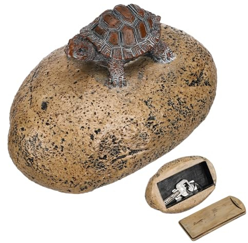 SEWACC Magnetic Key Box Resin Rock Hide a Key Outdoor Safe Lock Box for Keys Concealed Storage Garden Decor 4.8X3.14X3.14 Inches