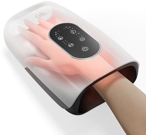 CILI FSA Eligible Larger Size Hand Massager with Heat and Compression, Finger, Palm, Wrist and Hand Massager for Arthritis and Carpal Tunnel Relief, USB-C Rechargeable, White