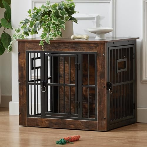 Gardner Pet Gabbia per Cani 69cm, Tavolo Kennel per Cani da Interno con 3 Porte, Moderna Cuccia in Metallo e Legno, Dimensioni 69x51x60 cm, Marrone Vintage