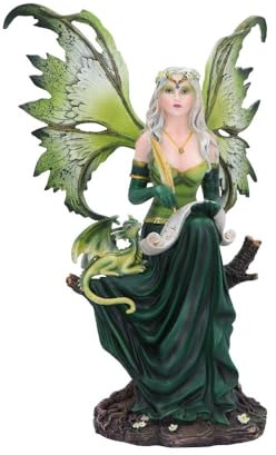 Nemesis Now Giada - Figura pequeña de hadas del bosque con dragón familiar, estatua de hadas de 31 cm, figuras de hadas caprichosas para fanáticos de dragones, decoración gótica, coleccionistas de