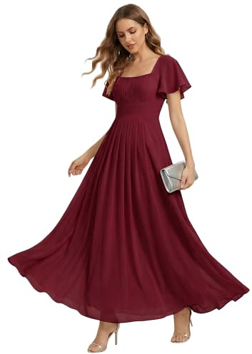Ever-Pretty Robes de Demoiselle d'honneur Col Carrée Manches Courtes Mousseline Maxi Robe évasée ES02703