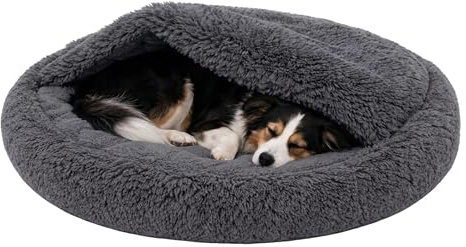 Odolplusz Cama redonda para perros y gatos, color gris, diseño de saco de dormir, cama de cueva cálida, base antideslizante, lavable a máquina, para perros medianos y gatos grandes (100 cm)