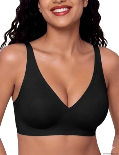 Bresdk Djup V-bh för kvinnor utan bygel, push-up, sömlös, bekväm bh, komplett bralette för stora bröst, vadderad bralette