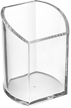 Osco Clear Acrylic Pen Pot – Curved Transparent Pencil Holder & Desk Tidy – Durable Office Organiser for Stationery, Pens, Pencils & Makeup Brushes – H10 x W7.5 x D7 cm
