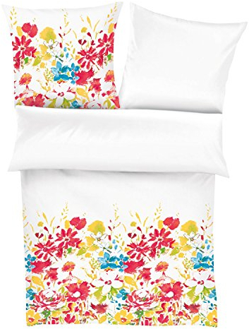 IBENA Bettwäsche-Set, Baumwollsatin, weiß/bunt, 200 x 135 cm