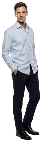 Marvelis Camisa de manga larga de ajuste cómodo New Kent con cuello monocromático. azul claro 51