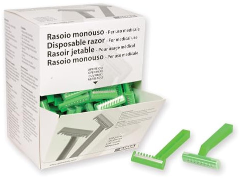 GIMA - Rasoi chirurgici monouso non sterili con lama in acciaio inox, bilama, confezione 100 pezzi, 27081