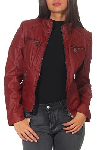 Malito Donna Giacca Biker Similpelle Giacca Sakko Blazer 5179 (Rosso, S)