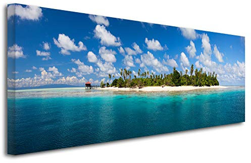 DECLINA Tableau panoramique ILE DESERTE - Impression Photo Paysage sur Toile décoration Murale - Déco Maison, Cuisine, Salon, Chambre Adulte - 120x50 cm