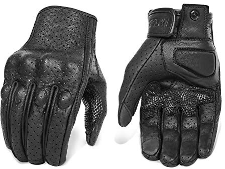 Guanti da moto in pelle di capra aggiornati da uomo touchscreen guanti da equitazione per uomo-G01D (perforato, XL)