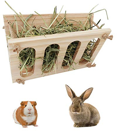 Rabbit Wooden Hay Rack Multi-Functional Manger Grass Holder for Small Pets Bunny Chinchilla Guinea Pigs (Hay Rack-C)