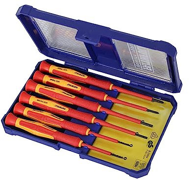 Faithfull FAISDVDEMINI - Set di cacciaviti VDE di precisione, 6 pezzi, Phillips e scanalato, fino a 1.000 V, rosso/arancione