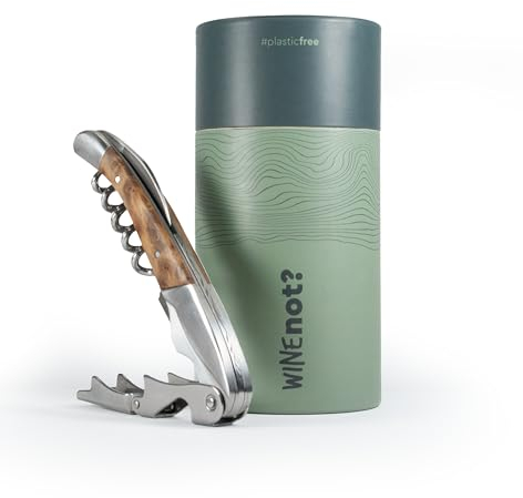 WINENOT Cavatappi da Sommelier Confezione Regalo Green - Plastic Free Premium - Qualità per Uso Professionale con apribottiglia e tagliacapsule, Idea Regalo Lusso Acciaio Inox e Palissandro
