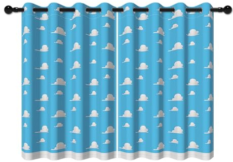 YONGFOTO 168x229cm Cartoon Cloud Curtains for Kids Bedroom, Dreamy Fluffy Baby Blue Cloud Modern Minimalist Blackout Window Drapes with Eyelet for Nursery, 2 Panels