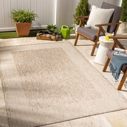 Livabliss Crete wetterfest Outdoor Design 160x213 cm – Boho Stil für Balkon, Terrasse, Garten & Küche, pflegeleicht & langlebig – Beige