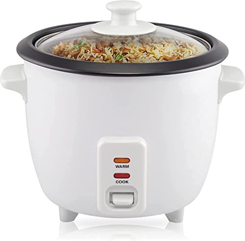 Almineez Electric Automatic Rice Cooker - Non Stick - Removable Rice Bowl - Warm Function & Cook Indicators - Toughened Viewing Glass Lid Includes Measuring Cup & Spatula (0.8L Litre)