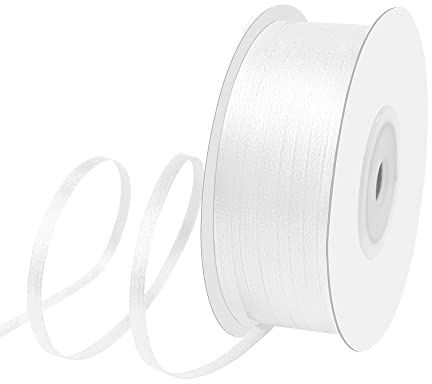 Isaspire 1/8 Width x 100 Yards Satin Ribbon, Double Faced Thin White Ribbon Perfect for DIY Craft, Bows, Gift Wrapping, Flower Bouquet, Valentine's Day, Christmas and Party Decoration