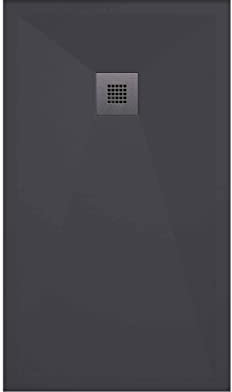 SOULBATH Plato de Ducha - Resina - Gel Coat - Textura Liso/Piedra - Antideslizante - Color Antracita - 90X70- Extraplano 3cm. Incluye Válvula de desagüe - Standard