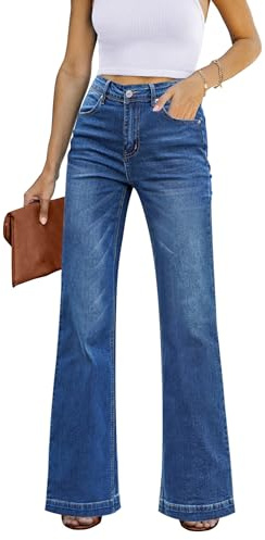 Luvamia Women's High Waisted Mom Jeans - Butt Lifting, Baggy, Wide Leg, Lapis Blue - Sizes 12 & 14