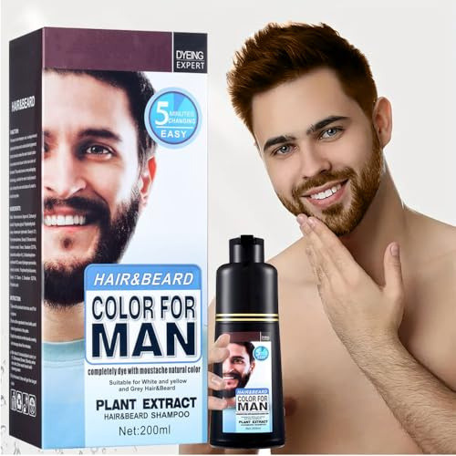 Men Mustache & Beard Dye, Men in 5 Minutes for Easy Application, Beard Color & Hair Dye Shampoo 200ml. (Dark Brown, Bottles)