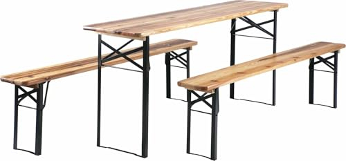 Stagecaptain Hirschgarten Bierzeltgarnitur 2X Set 170 cm Länge - Klappbare Festzeltgarnitur 2X Tisch & 4X Bank - Sitzgarnitur sus Holz - Einfacher Transport - Geeignet für Innen und Außen - Natur
