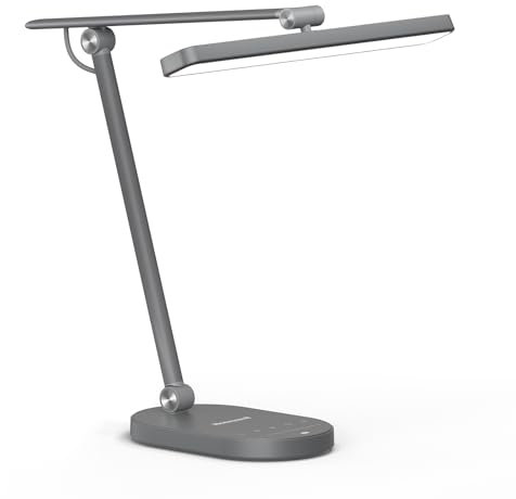 Honeywell LED Desk Lamp for Home Office - H4 Sunturalux™ Eye-Caring Desk Light, 14W Dimmable Table Lamp with 3 Color Modes, 5 Brightness Levels, Auto-Dimming, Timer, Touch Control Reading Lamp, Grey