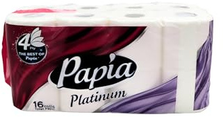 Papia Pure & Soft 4 Ply Toilet Roll 16 Toilet Paper Pack - Extra Pure and Soft - Chlorine, Colorant, Perfume or Optical Bleach Free Toilet Roll, 120 Sheets/roll (4 Ply- 16 Rolls)