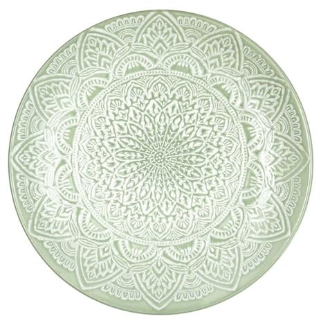 HOME DECO FACTORY, KA0457, Assiette en céramique Sahara, Design Moderne et élégant, idéale pour Tous Vos Repas, Compatible Lave-Vaisselle et Micro-Ondes, D27 cm, Vert