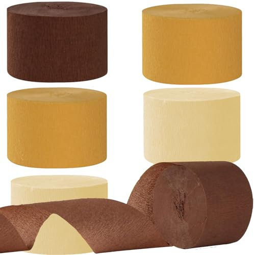 6 Rollen Braune Krepppapier, Kreppbänder, Krepppapier Luftschlangen Dekoration，für Geburtstag Babydusche Vintage Hochzeitsfeier Dekorationen(4.5 cm x 25 m)