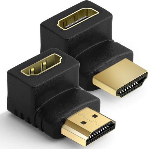 AXFEE Vinklad HDMI-adapter, 2 st 8K @ 60 Hz, 90/270 grader, hane till hona, rät vinkel med guldpläterade kontakter, 4K @ 120 Hz, adapter, kompatibel med bärbar dator, TV, projektor, bildskärm