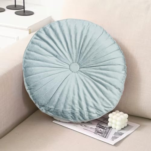 KUMY Cojín Decorativo Redondo 42x42 cm | Poliéster Suave, Diseño Plisado | Color Gris Claro