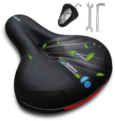 Fahrradsattel, Übergroßer Fahrradsattel Herren Damen mit Memory-Schaum gepolstert mit Wasserdicht überzug und Nachtreflektierenden Streifen, Universal Fahrradsitz Mountainbike Cityrad