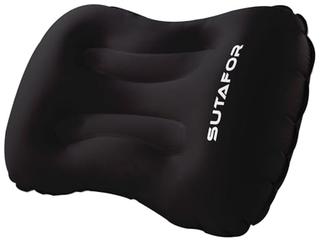 SUTAFOR Oreiller de Camping Gonflable Coussin de Voyage Ultraléger 73g pour Randonnee, Extérieur Coussin de Plage en TPU Doux et Confortables, Noir