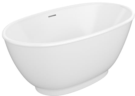 Vente-unique-Vasca da bagno freestanding ovale 186 litri 130 x 70 x 57 cm Bianco lucido Acrilico - MOBULA