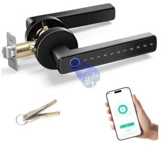 Cerradura Inteligente Puerta Exterior - 4 en 1 Cerradura Electronica, Huella Dactilar, App, Contraseña, Llave Mecánica, Alarma de Batería Baja, Cerraduras Inteligente WiFi, Protección Contraseña