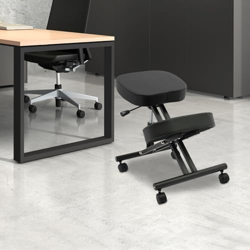Gdetnysty Sillón ergonómico para la rodilla, color negro, soporta hasta 220 kg, altura ajustable, ruedas con freno, silla de oficina para casa y oficina, postura saludable, fácil para la espalda