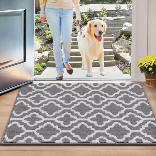 SHACOS Door Mats Indoor 50x80 cm, Dirt Trapper Mat Low Profile Doormat Grey