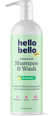 Hello Bello Sweet Pear Shampoo & Body Wash, Hypoallergenic, Dermatologist & Pediatrician Tested Formula for Babies & Kids, 20 FL Oz