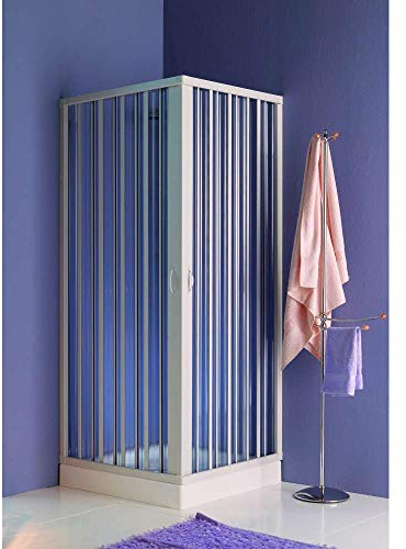 Duschkabine mit Schiebetür in PVC Kunststoff 80 x 80 verstellbar 70 – 80 cm, Eck-Öffnung, 2 seitliche Türen, Weiß