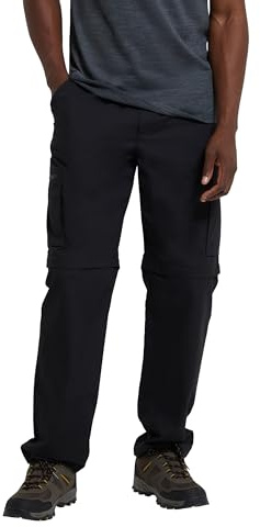 Mountain Warehouse Trek Wandelbare Herrenhose - Wanderhose mit Reißverschluss auf Kniehöhe, leicht, Taschen, verstellbar, Freizeithose - Für Reisen, Herbst Schwarz Herren Größe 52 EU