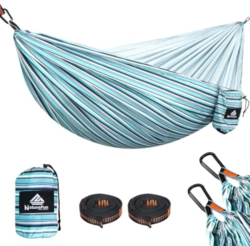 NATUREFUN Ultraleichte Reise Camping Hängematte | 300 kg Tragkraft (275 x140 cm),Atmungsaktiv,Schnelltrocknendes Hängematten |2 x Premium Karabiner,2 x Schlingen Inbegriffen | Draußen Drinnen Garten