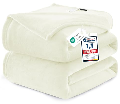 WAVVE Fleece Blanket King Size XXL White Cream 7.5ft x 9ft - Fluffy Soft Warm Versatile Extra Large Throw Blanket for Bed/Sofa/Couch, 270x230 cm
