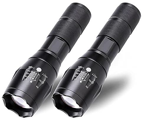 MMOBIEL 2X LED linterna táctica – 1000 lúmenes, zoomable en 5 modos, resistente al agua, linterna de supervivencia, camping, emergencia y al aire libre.