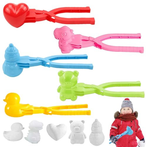 Lot de 5 pinces à boules de neige - Jouet pour enfants - Fer à boules de neige - Pour l'hiver - Jouet d'extérieur pour enfants - Jeux de bataille de boules de neige