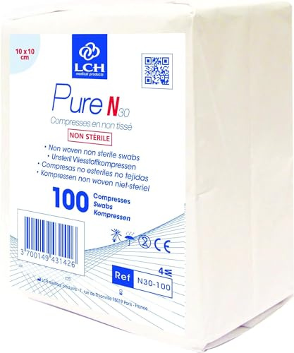 LCH - Lot de 5 - Compresses non tissées non stériles 10x10cm 30G 4 plis (sachet de 100)