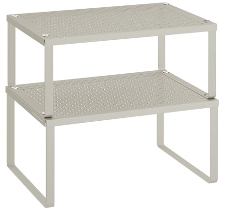 SONGMICS 2 Metal Spice Racks, Stackable Expandable Cupboard Organisers | Set of 2 Cabinet Organisers, Stackable, Expandable, 31.9x23x15.3cm, 31.9x21.7x13.6cm, Cappuccino, Beque Collection