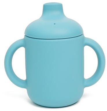 Sella Products Silicone Sippy Cup for Babies & Toddlers, 120ml Training Cup with Handles, 100% Food Grade, BPA Free Weaning Cup for Water & Milk (Light Blue)