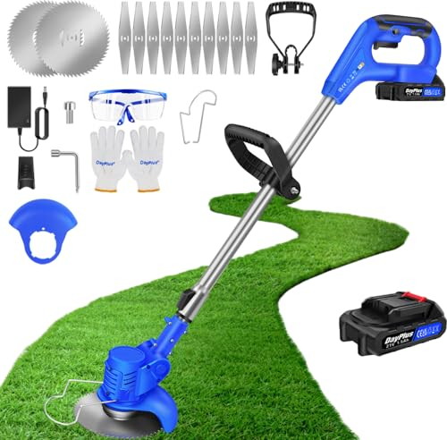 Coupe-Herbe sans Fil avec Batterie et Lames Coupe Bordure Debroussailleuse électrique Bordure Puissante Taille Haie de Jardin Coupe-Mauvaises Herbes pour la Coupe de Jardin Pelouses Terres Agricoles