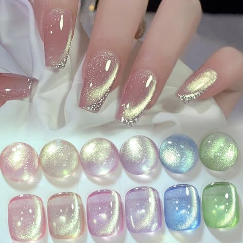 Born Pretty Smalto Semipermanente Unghie Magnetico - Più verde Blu Glitter Smalto Semipermanente Gel per Unghie Soak-Off UV/LED per Nail Art Salone 6PCS